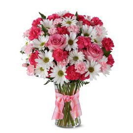  Erzurum Çiçekçiler Vazoda Pembe Beyaz Çiçekler